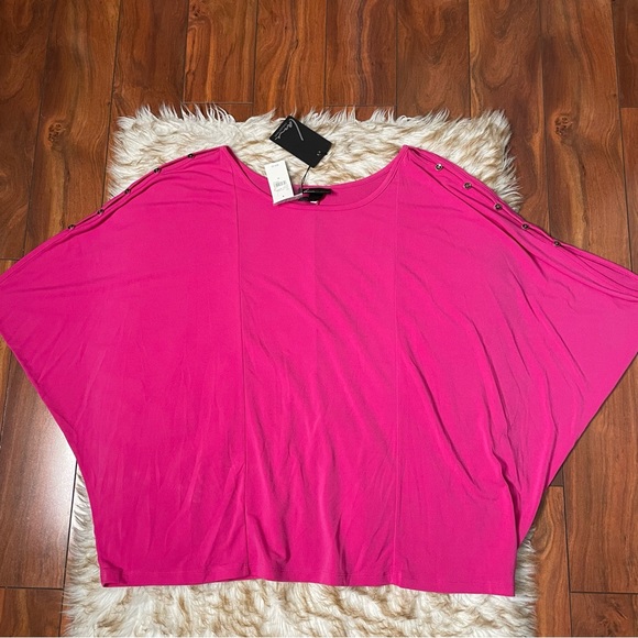 Lane Bryant bubblegum pink dolman button down sleeve blouse - Picture 2 of 6